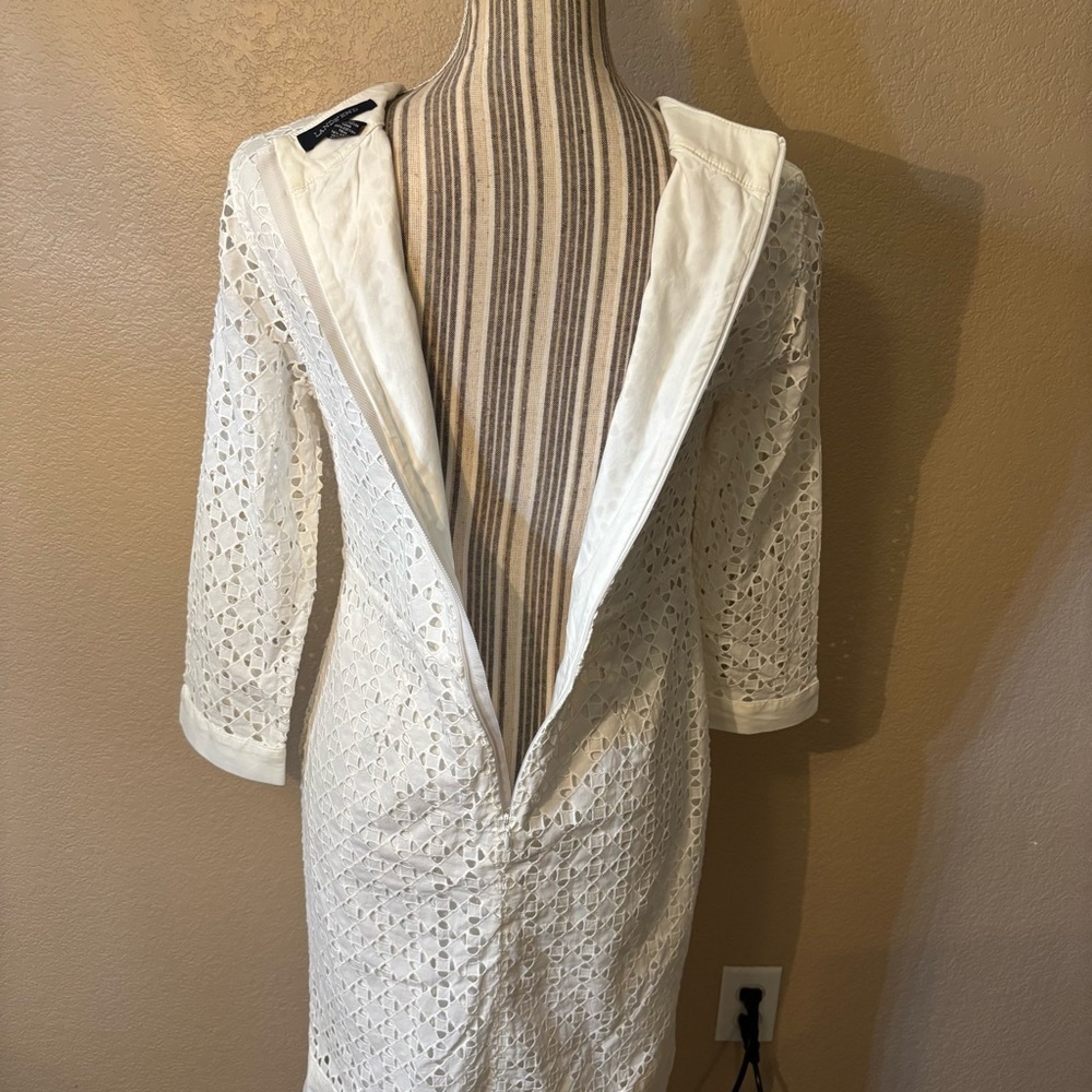 Lands' End Dress Size 4 White Eyelet 3/4 Sleeve Shift Dress Pockets Cotton Lace - Picture 7 of 16